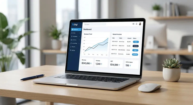 Digi ERP dashboard on a laptop
